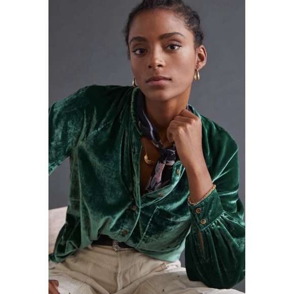 Anthropologie Tops - Anthroplogie PILCRO Womens Large Long Sleeve Buttondown Shirt Hadley Velvet